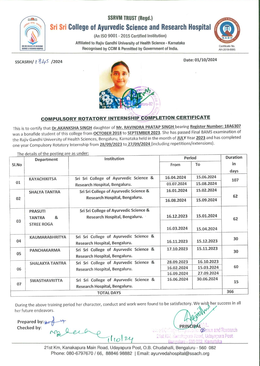 Ayurvedic doctor's certificate