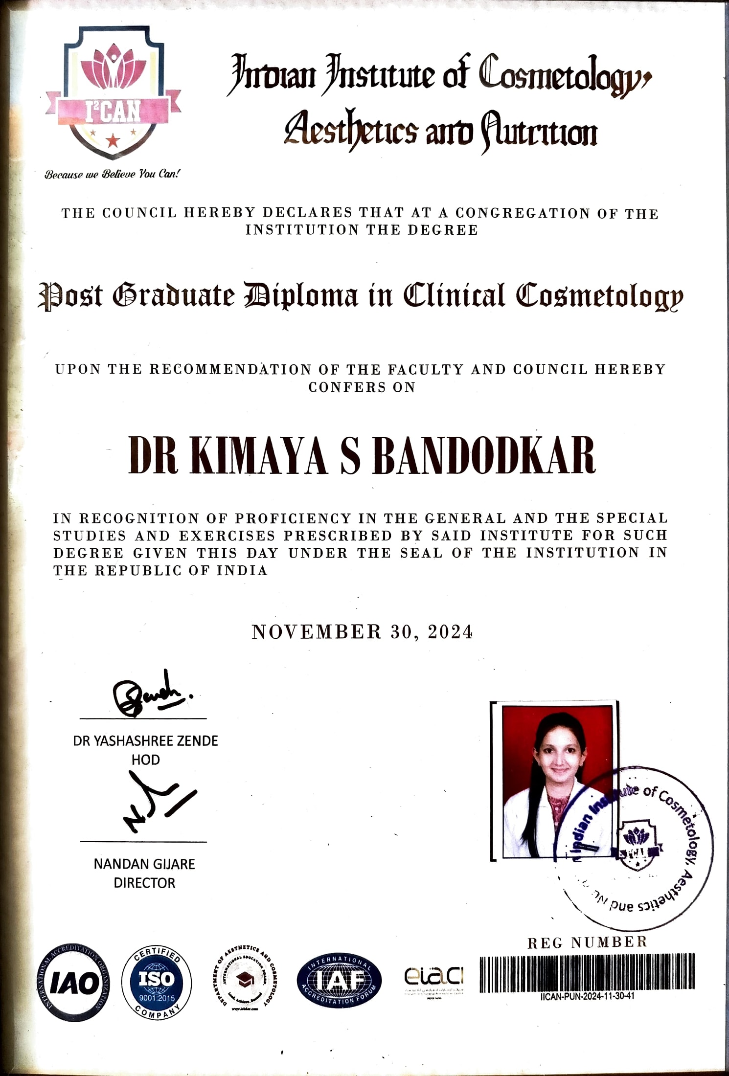 Ayurvedic doctor's certificate