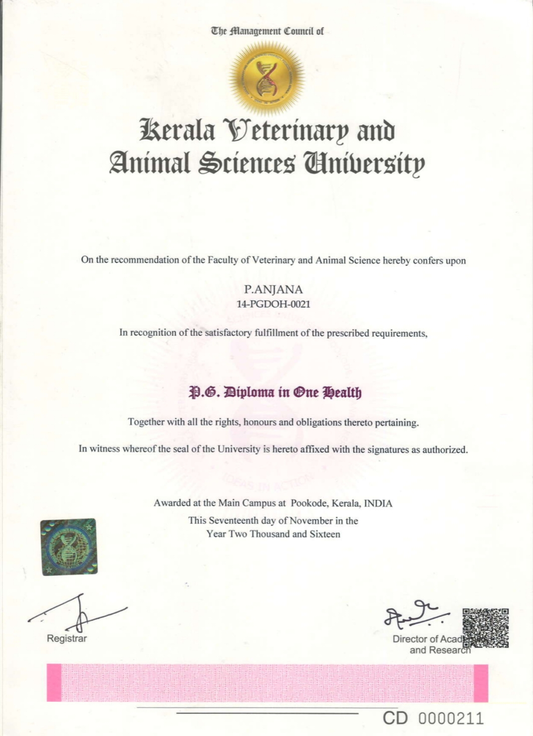 Ayurvedic doctor's certificate