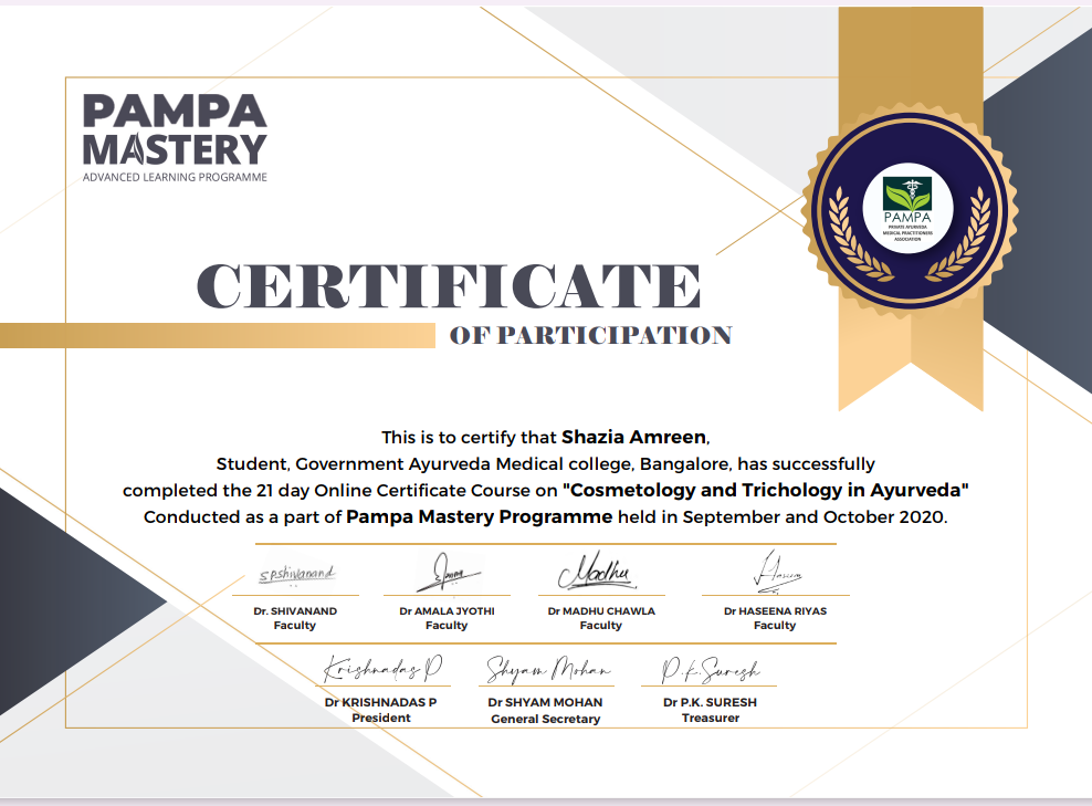 Ayurvedic doctor's certificate