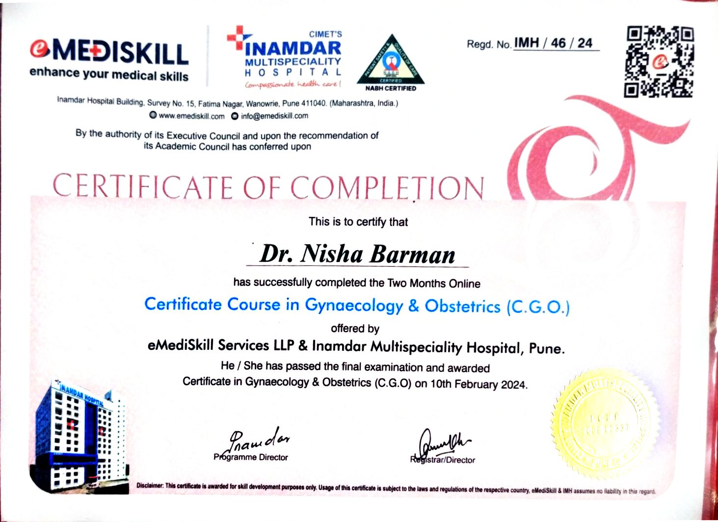 Ayurvedic doctor's certificate