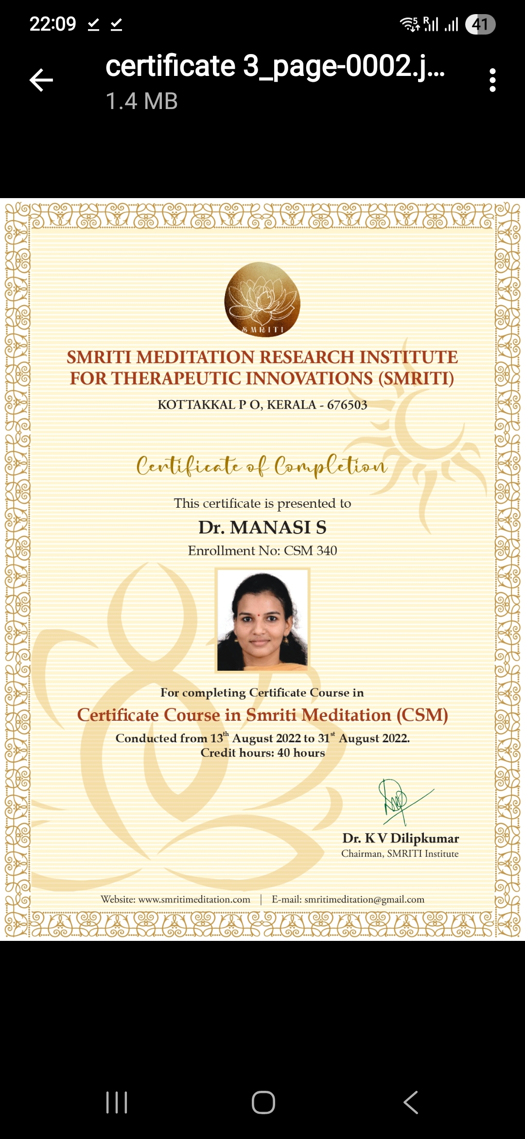 Ayurvedic doctor's certificate