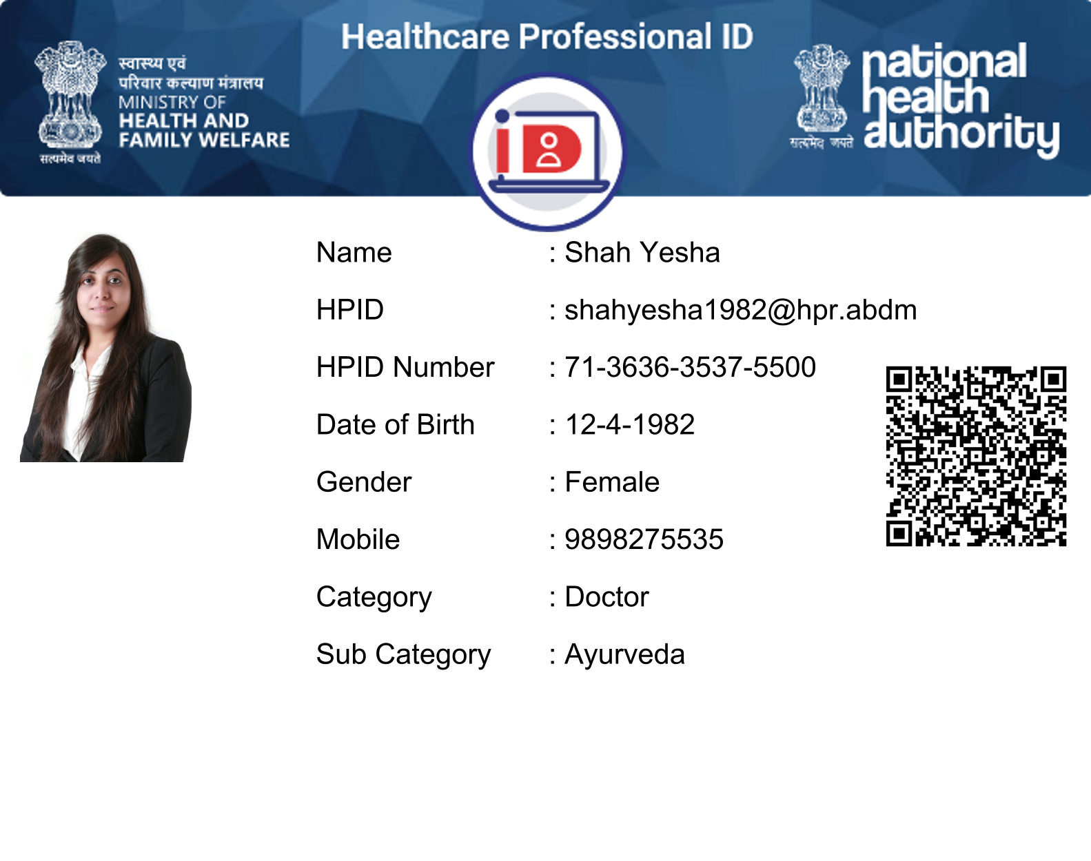 Ayurvedic doctor's certificate