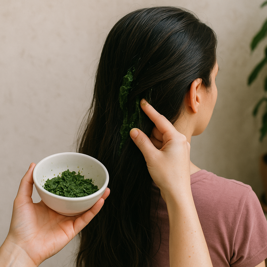 how to apply hibiscus leaves on hair