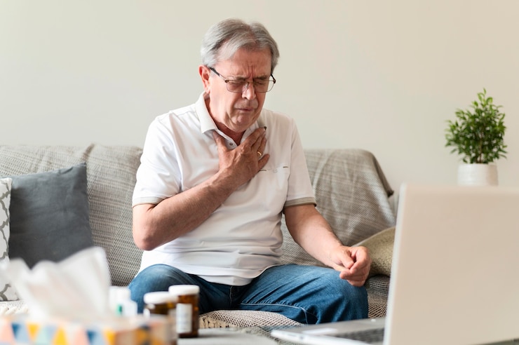 Medium shot man with chest pain