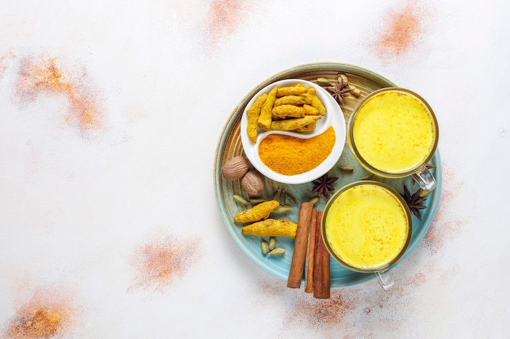 Traditional indian drink turmeric golden milk.