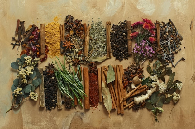 Composition with assortment of spices and herbs